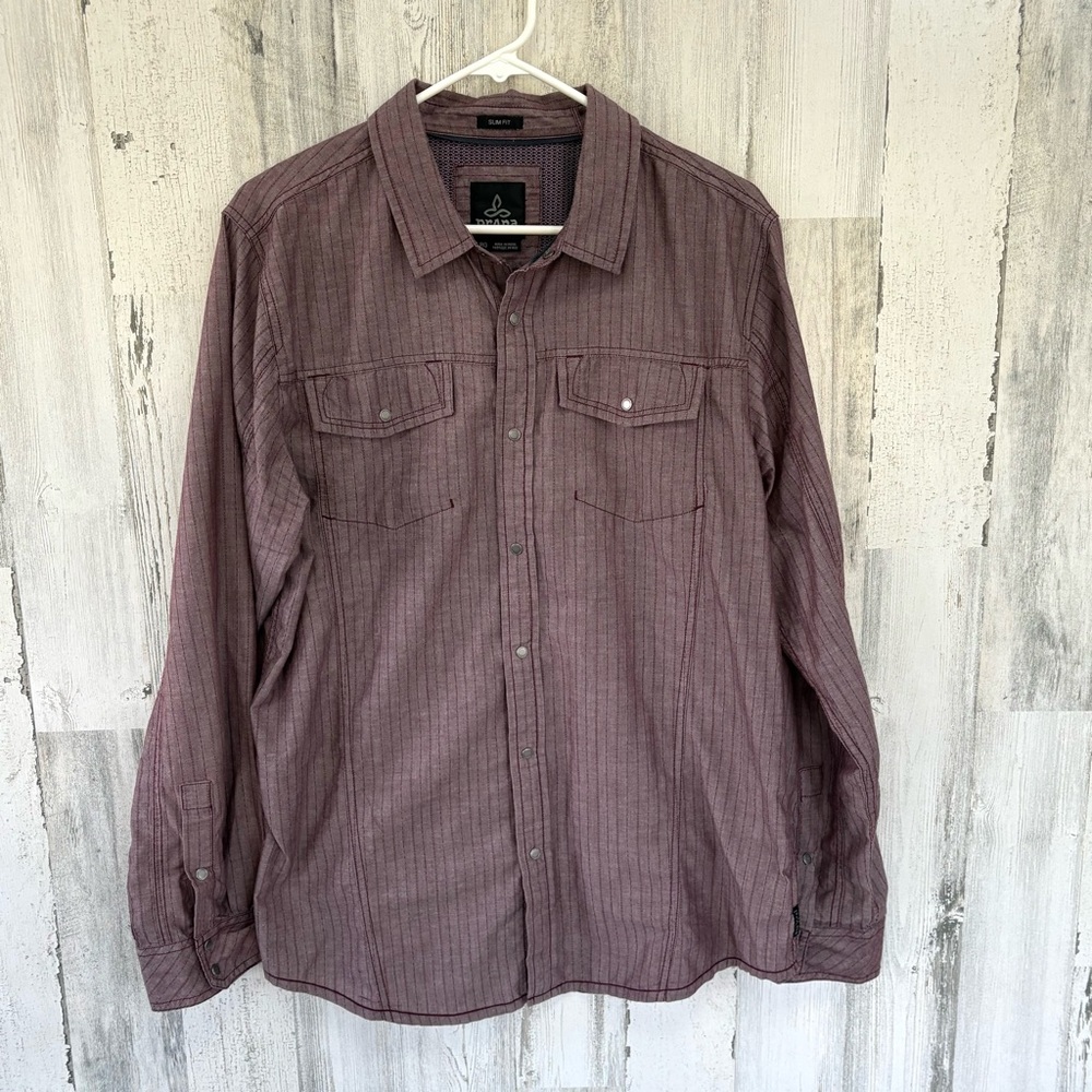 Prana Men’s Size Large Snap Closure Western Style Shirt In Purple Slim Fit